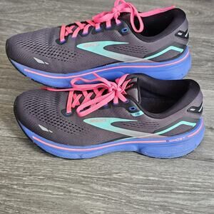 Brooks Womens Ghost 15 Athletic Running Shoes Size 9 Gray Pink Blue Training